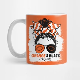 Orange and Black Vibes Only Football Mom Messy Hair Gameday Mug